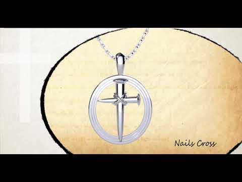 360 degree view of  Nailed Sterling Silver Cross Pendant with suede cord