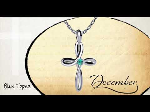 December Birthstone Blue Topaz Swirl Cross Sterling Silver Pendant Necklace - With 18" Sterling Silver Chain