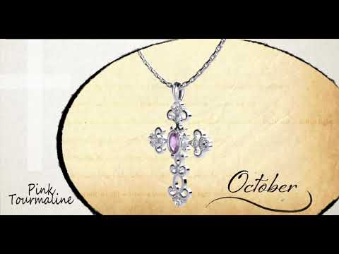 Antique Pink Tourmaline October Birthstone Cross Pendant - With 18" Sterling Silver Chain