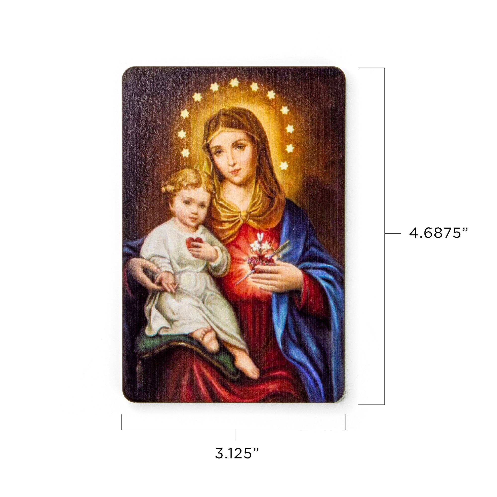 Immaculate Heart of Mary with Baby Jesus - Wooden Icon with Magnet and Stand
