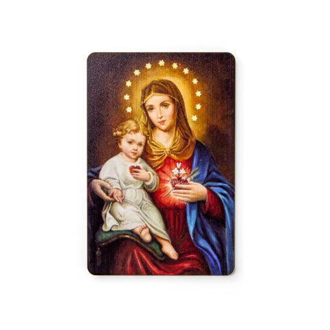 Immaculate Heart of Mary with Baby Jesus - Wooden Icon with Magnet and Stand