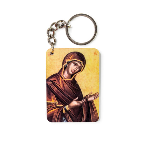 Virgin Mary - Byzantine - Wooden Icon Keychain