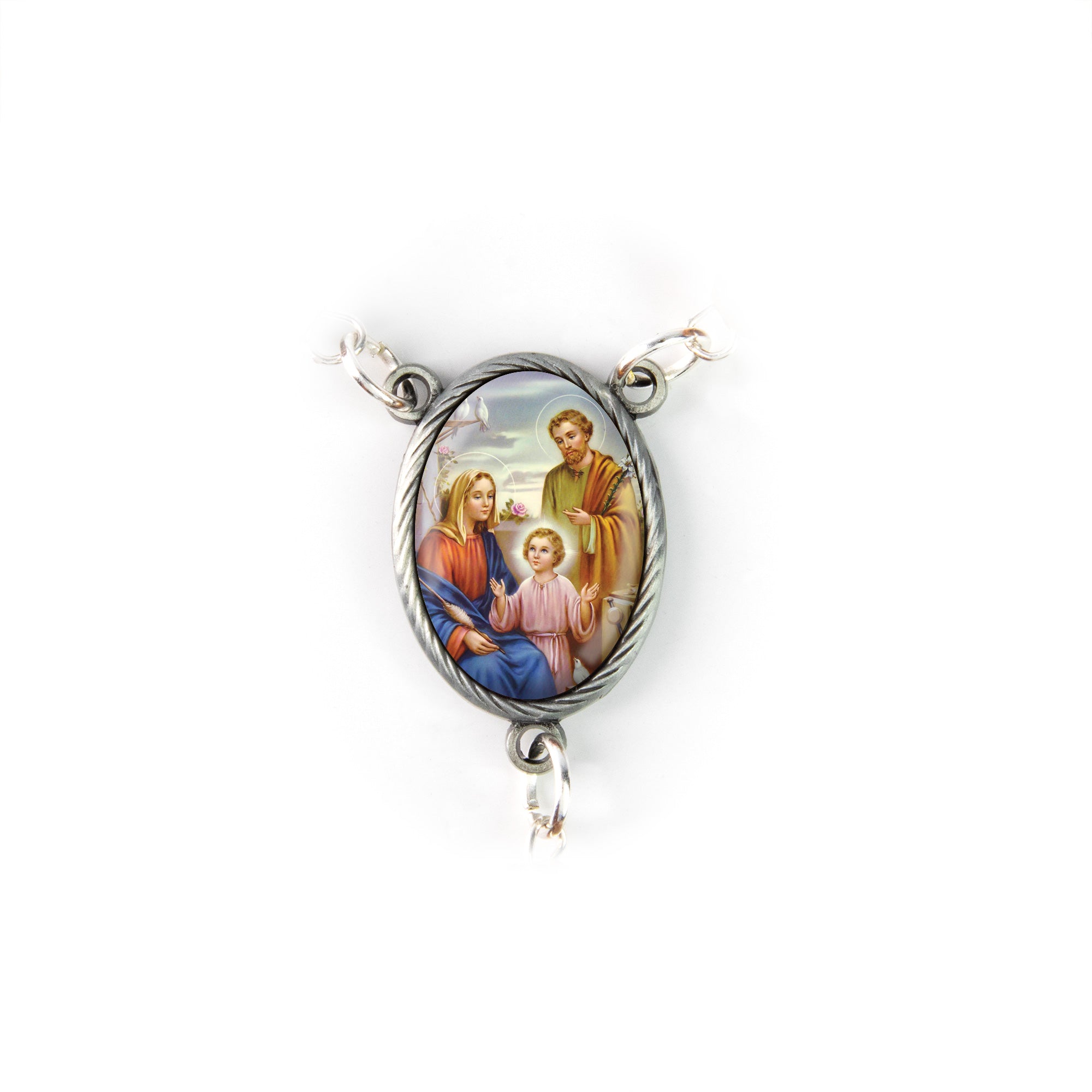 Holy Family, Holy Land Olive Wood Pocket Auto Rosary, Made in Bethlehem icon detail