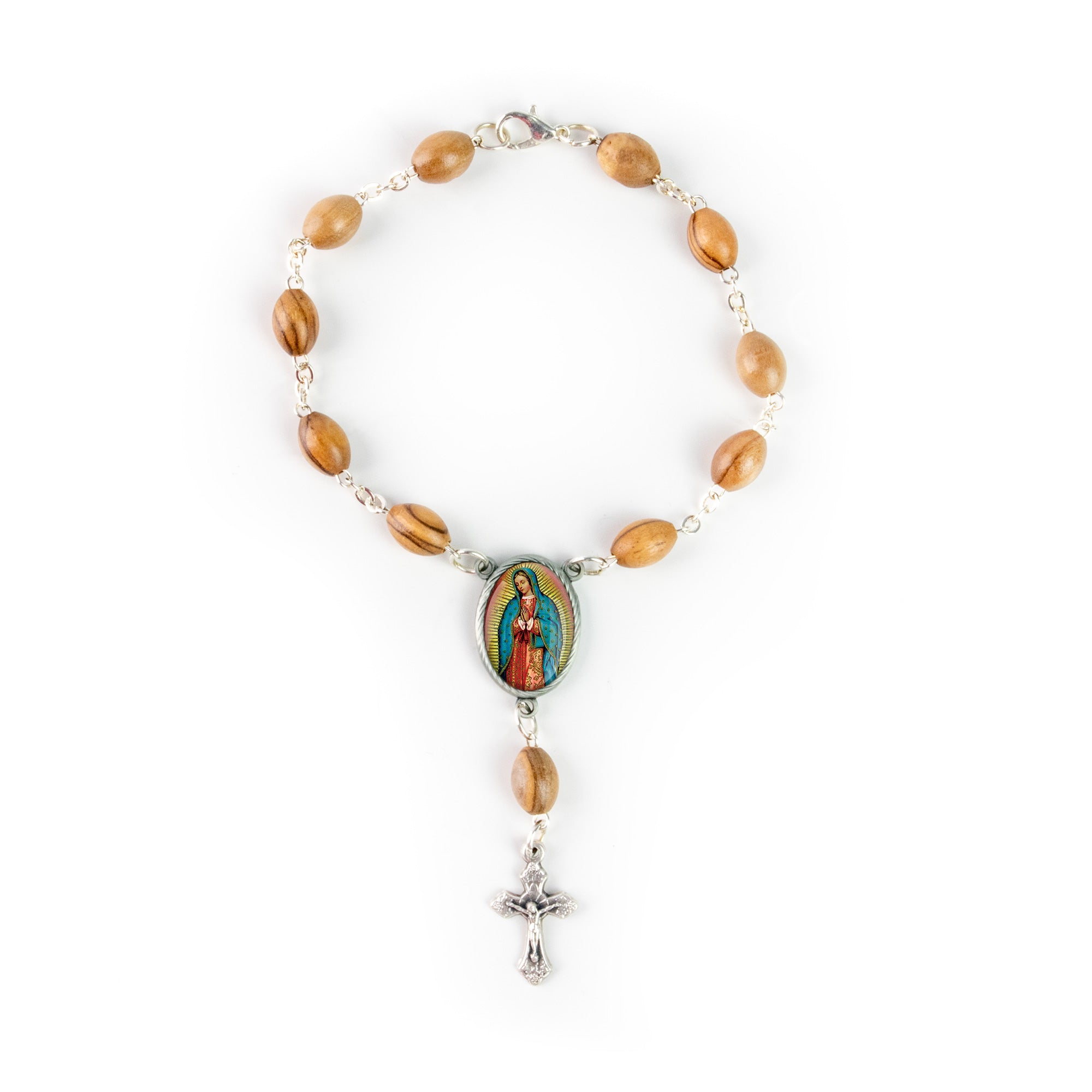 Our Lady of Guadalupe, Holy Land Olive Wood Pocket Auto Rosary, Made in Bethlehem