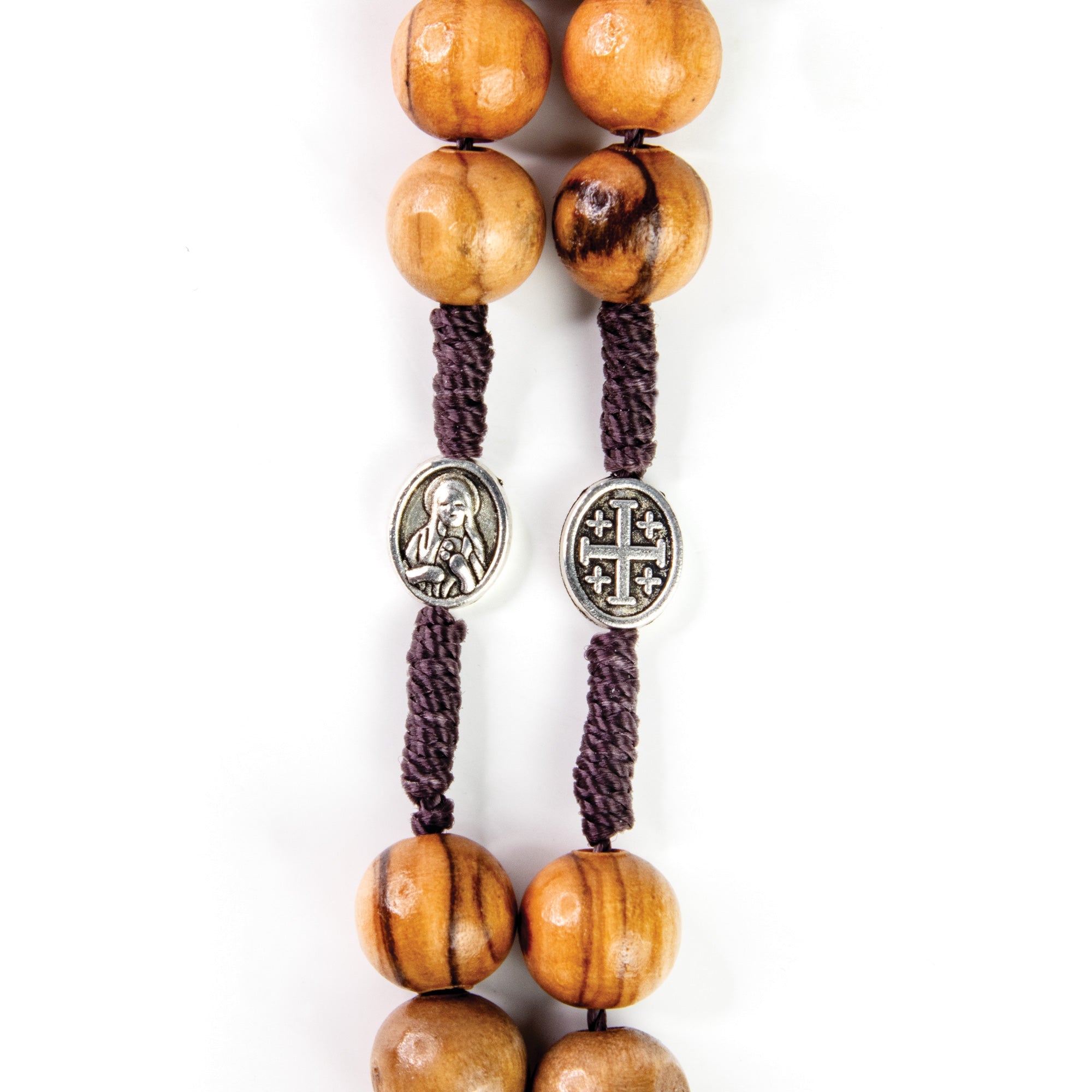 Olive Wood Rope Rosary with Metal Backed Crucifix and Large Beads