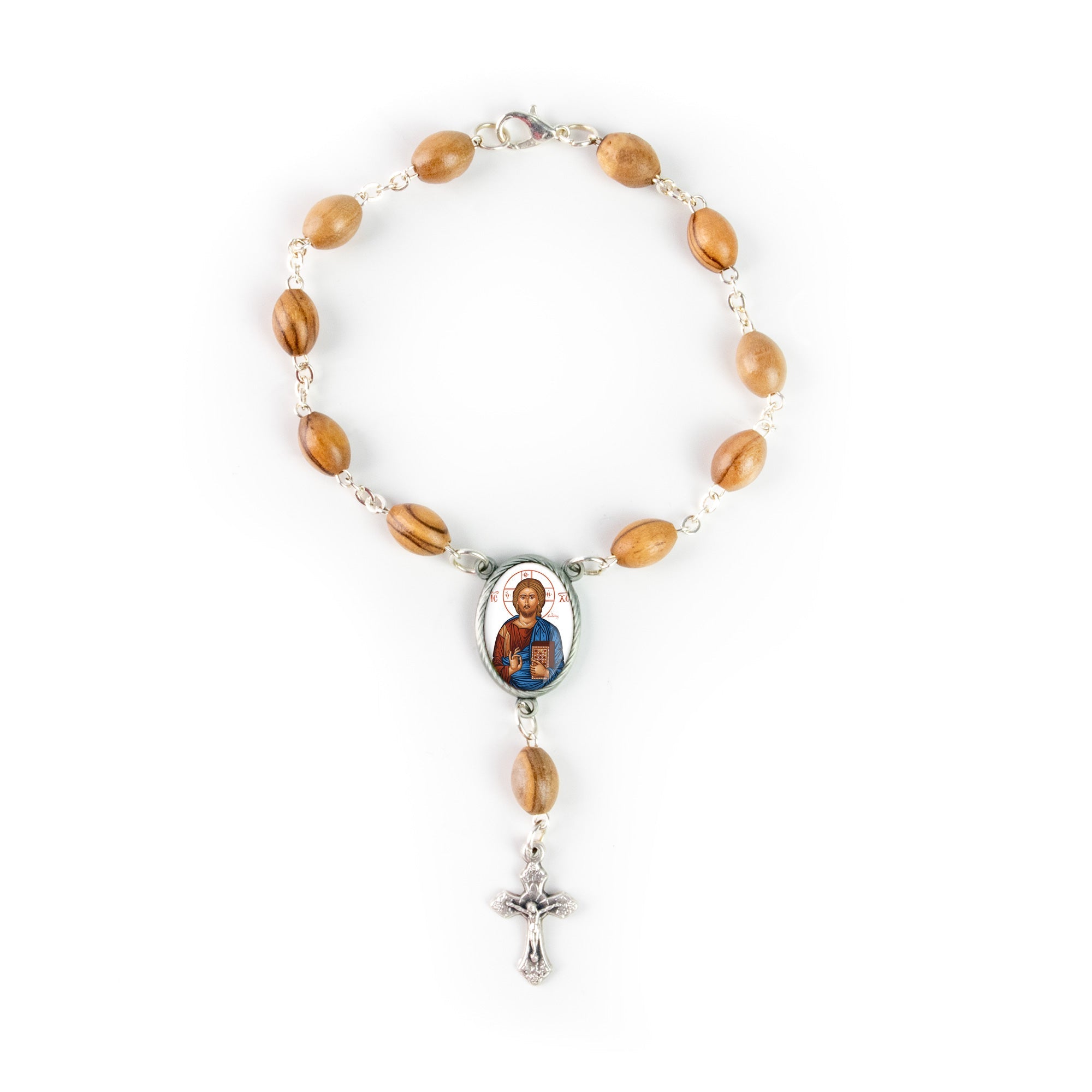 Jesus King of the Universe Byzantine, Holy Land Olive Wood Pocket Auto Rosary, Made in Bethlehem