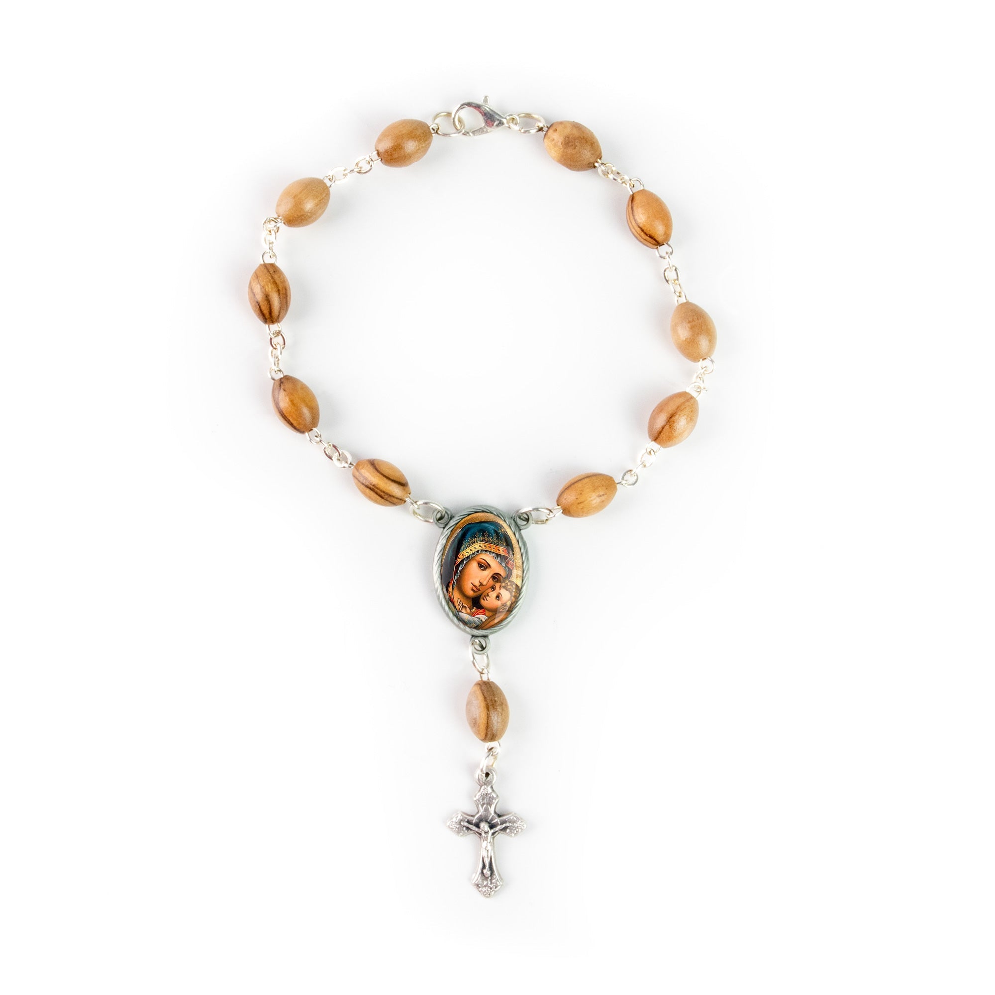 Madonna and Child, Holy Land Olive Wood Pocket Auto Rosary, Made in Bethlehem