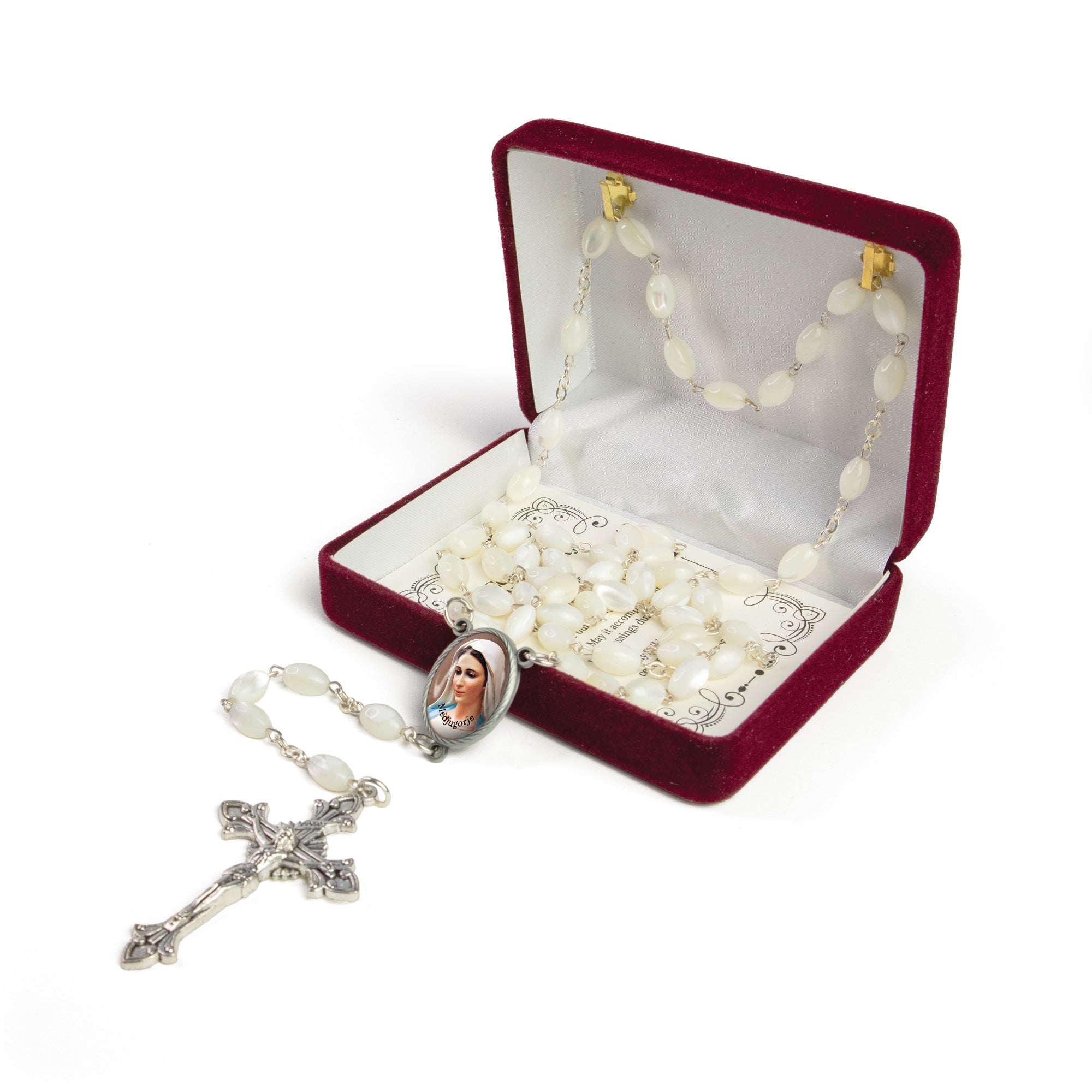 Mother of Pearl Catholic Rosary, Virgin Mary Medjugorje Medal
