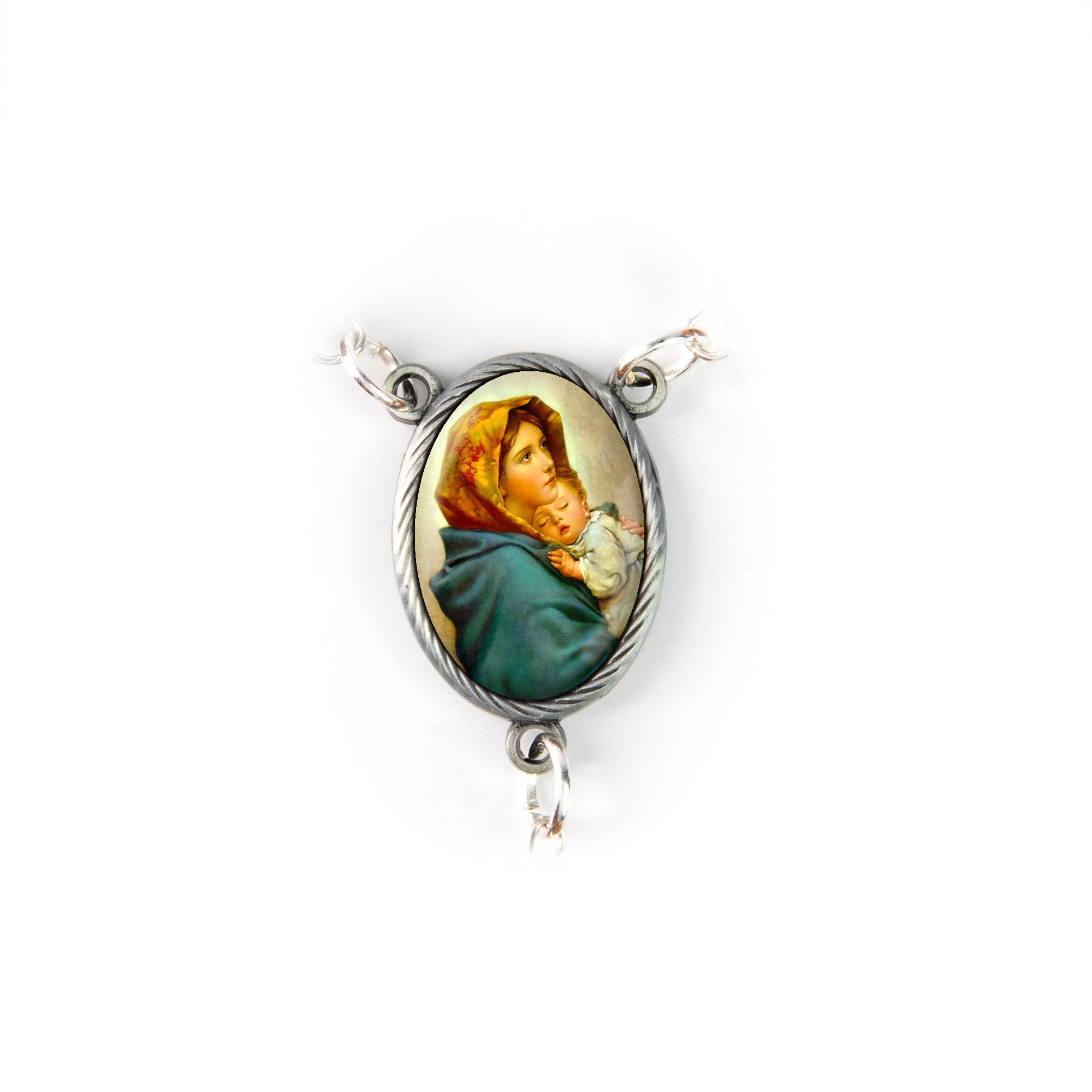 Mother of Pearl Catholic Rosary, Mother Mary and Child Jesus Medal