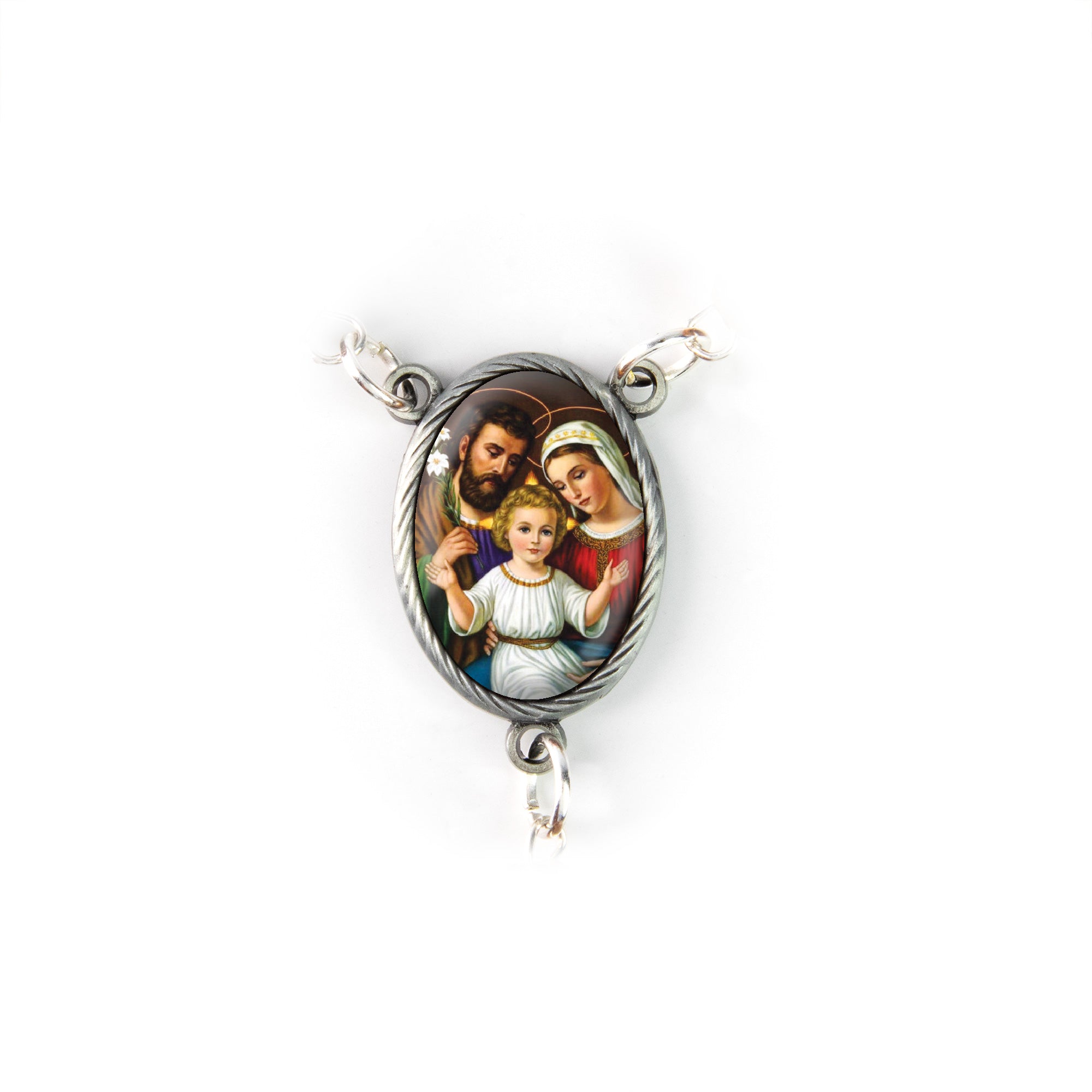 Mother of Pearl Catholic Rosary, Holy Family (Dark) Medal