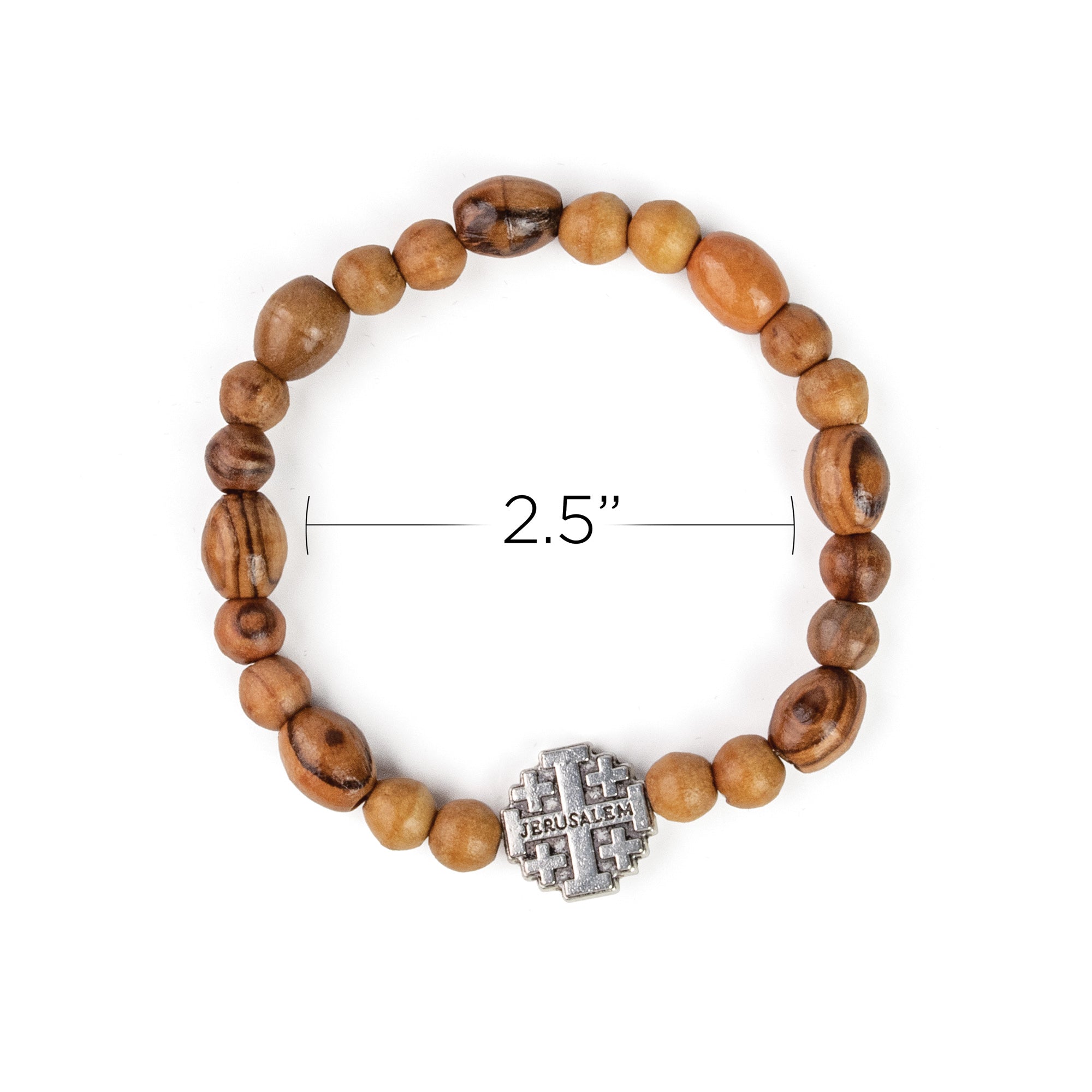Stretch Bracelet with Olive Wood Beads and Inline Jerusalem Cross