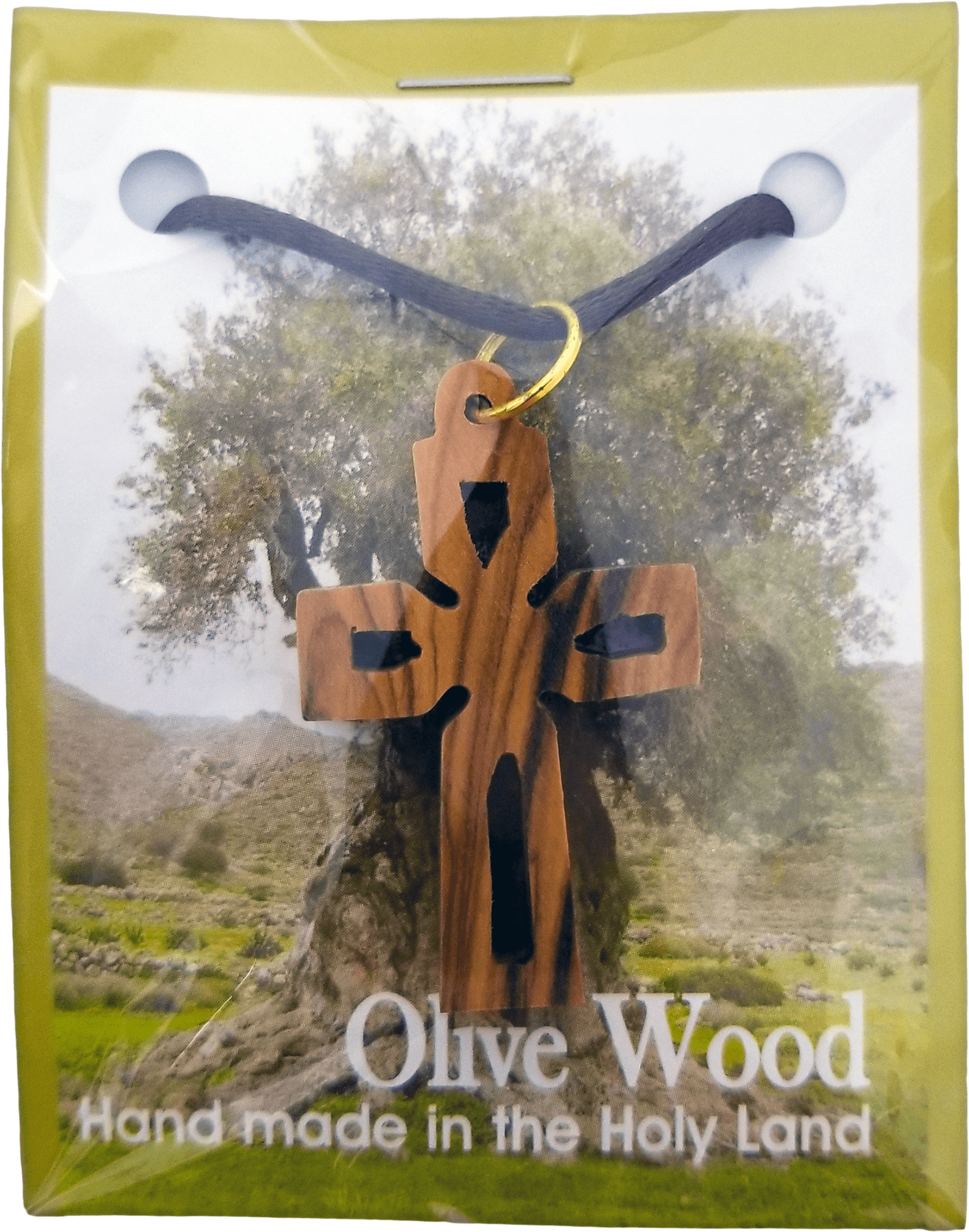 Olive Wood Celtic Cross Cut Out Necklace  in its packaging