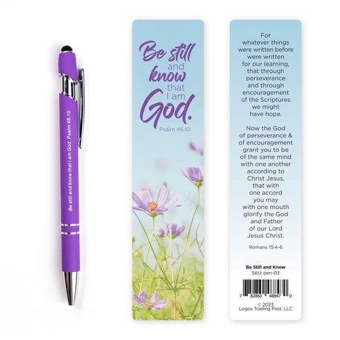 Be Still Scripture Pen with Stylus and Bookmark – Purple