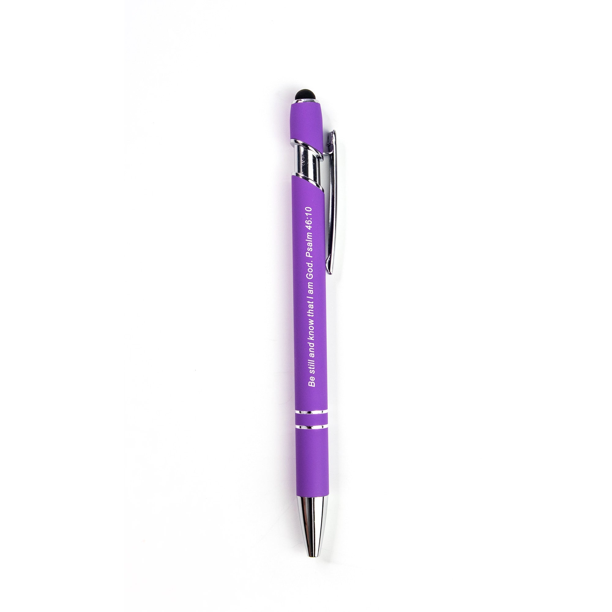 Be Still Scripture Pen with Stylus and Bookmark – Purple