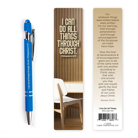 Do All Things Scripture Pen with Stylus and Bookmark - Light Blue