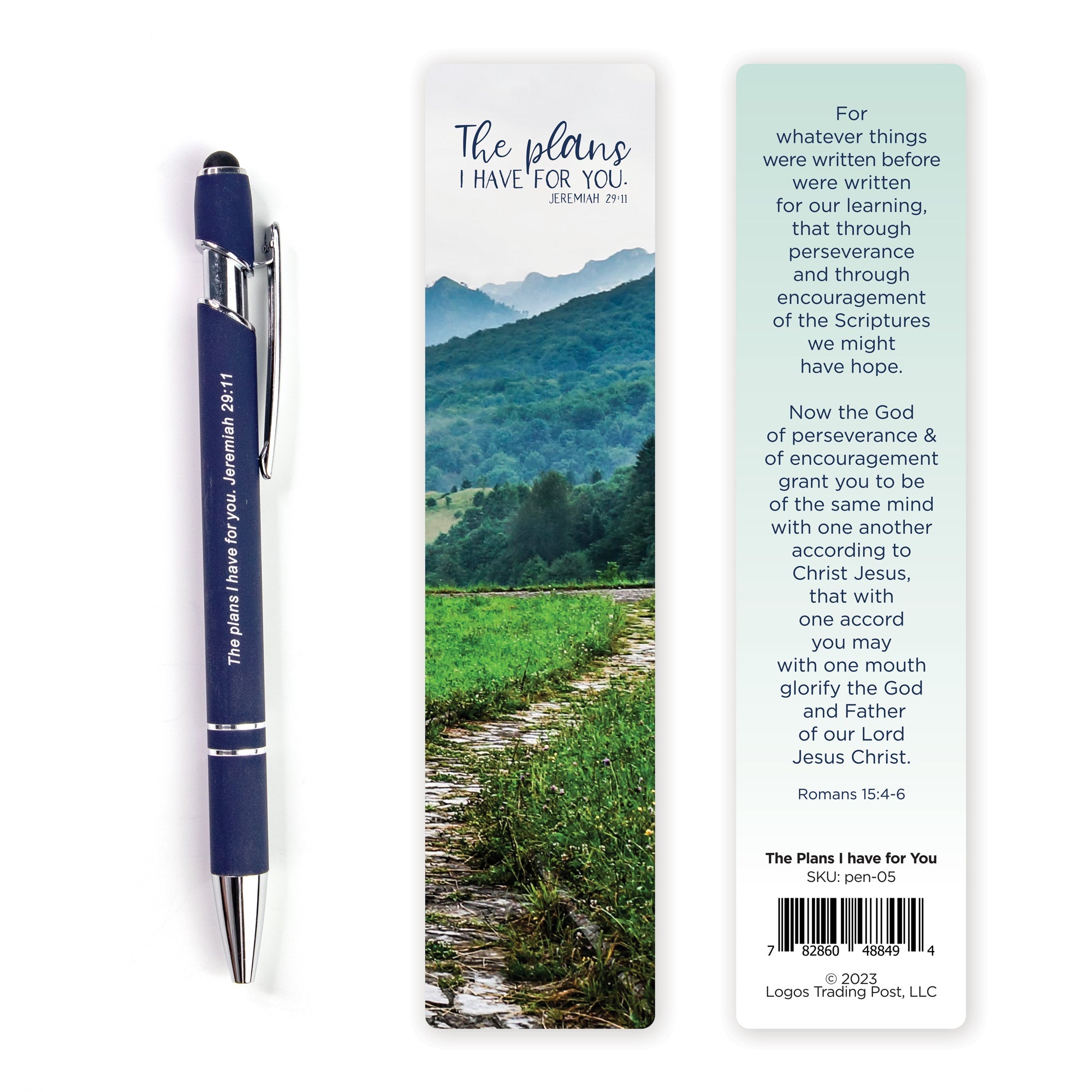 The Plans Scripture Pen with Stylus and Bookmark - Dark Blue