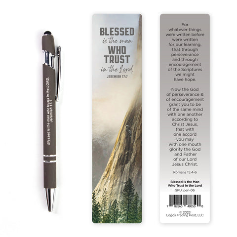 Mr and Mrs Deluxe Scripture Pen with Stylus, LED Light and Scripture Card - Blue and Silver