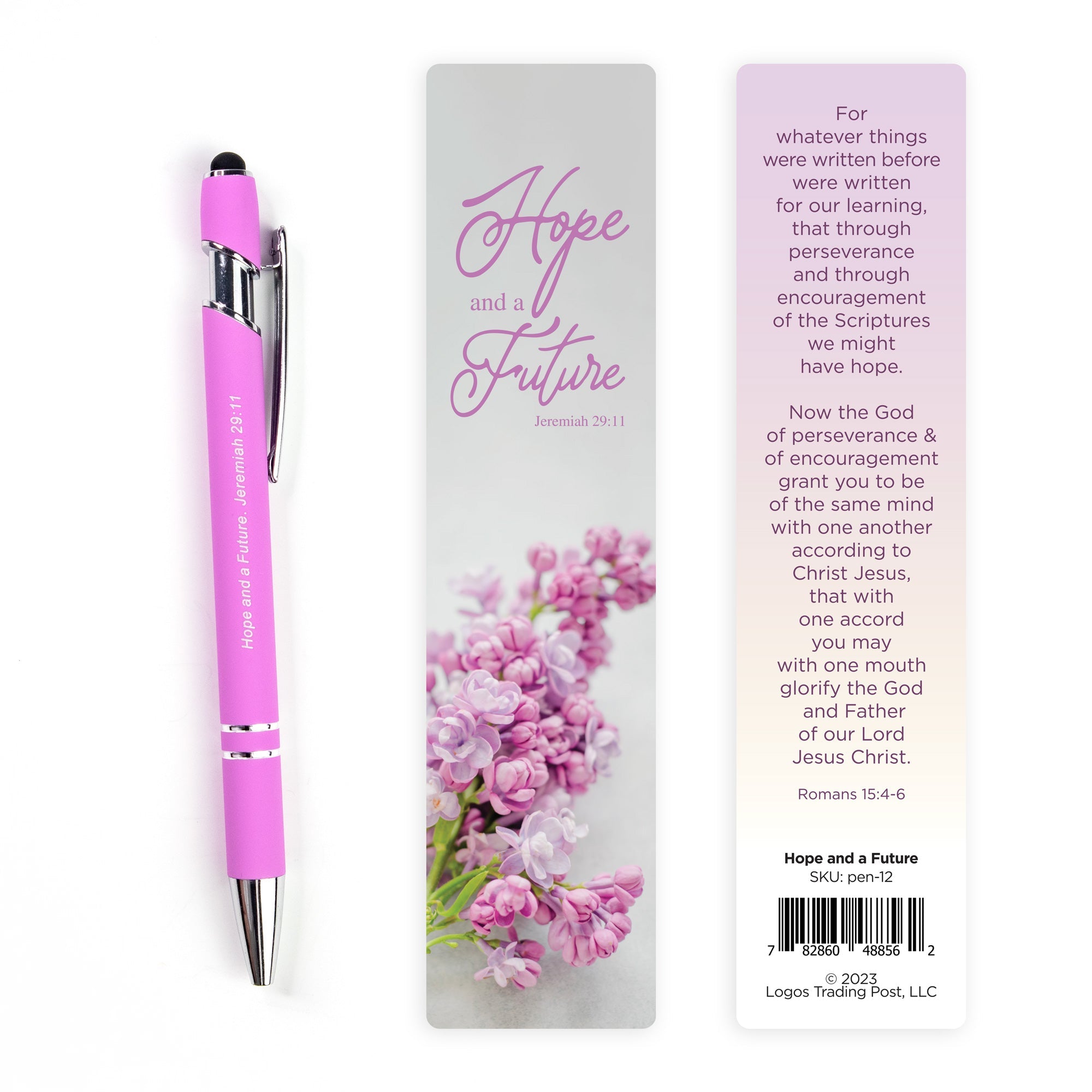 Hope and a Future Scripture Pen with Stylus and Bookmark - Light Pink