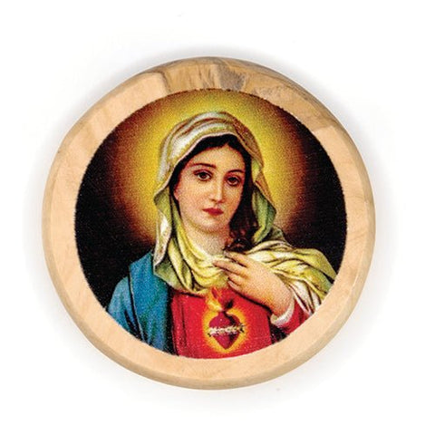 Sacred Heart of Mary (Red) Olive Wood Icon Magnet