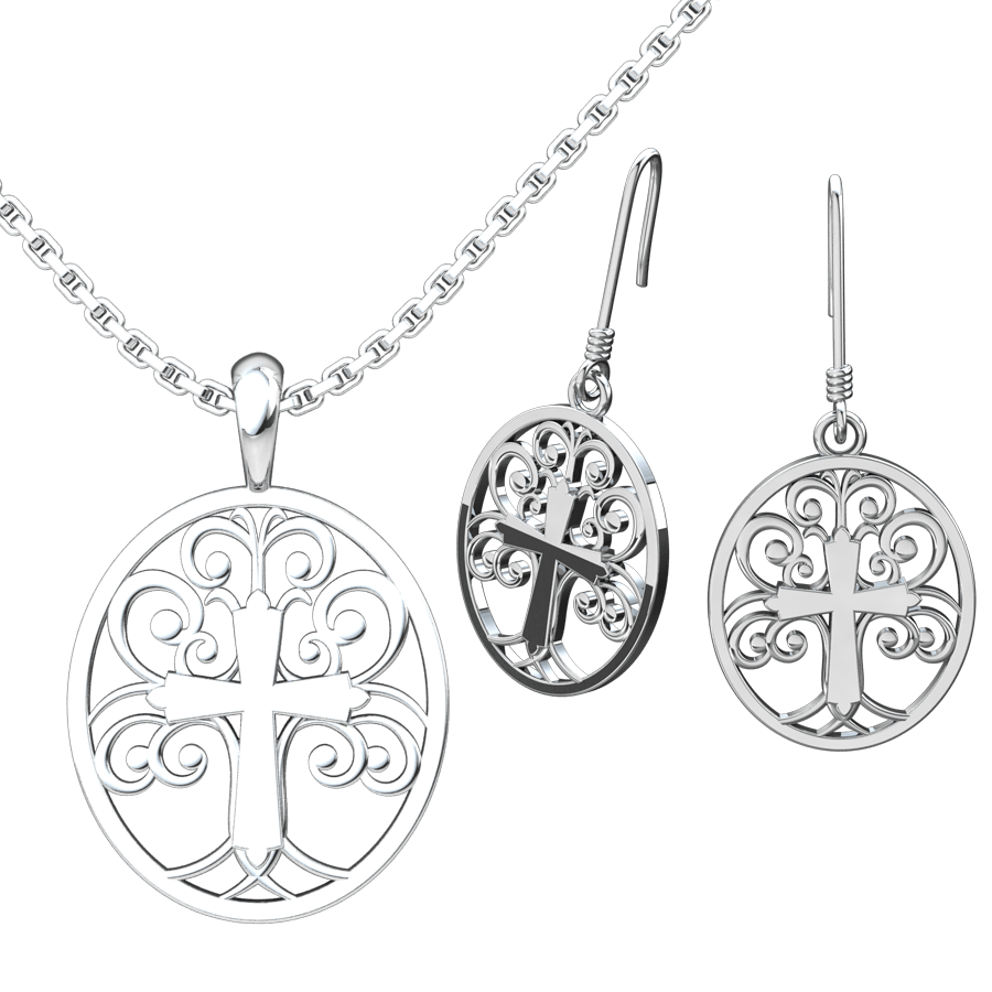 Tree of Life Set: Sterling Silver Pendant and Earrings
