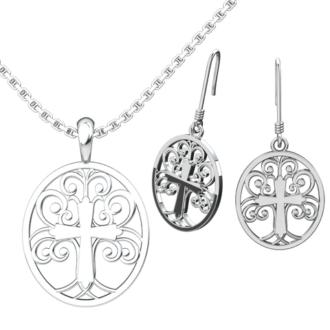 Tree of Life Set: Sterling Silver Pendant and Earrings