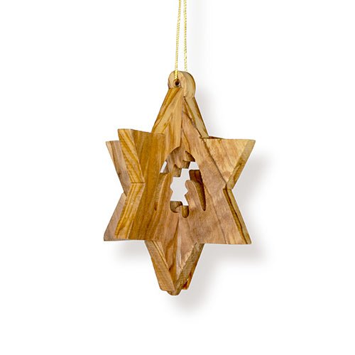 Star of David Nativity, 3D Olive Wood Christmas Ornament