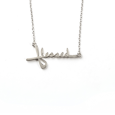 Blessed Cross Necklace - Horizontal, Words of Life Sterling Silver Pendant Necklace