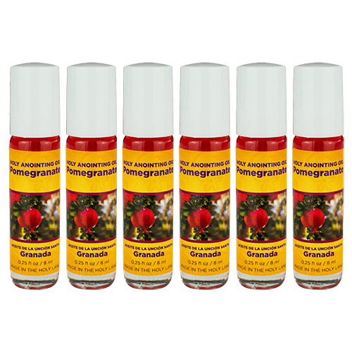 Pomegranate Anointing Oil from Israel, Bulk Set of 6 Roll On Bottles, 1/4 oz Each, Made in the Holy Land of Jerusalem, Prayer Gift for Pastors & Priests, Aceite Ungido de Granada