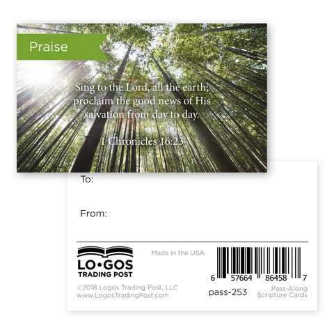 Pass Along Scripture Cards, Praise, 1 Chronicles 16:23, Pack 25