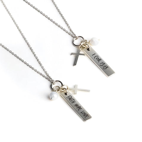 Faith Hope Love Sterling Silver Scripture Cross Necklace