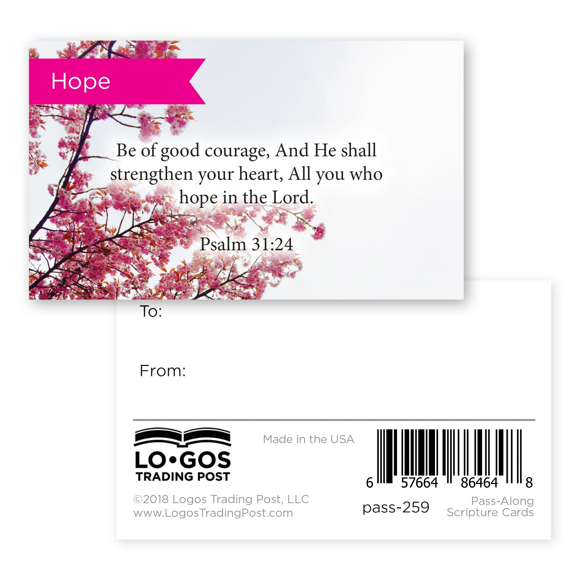 Pass Along Scripture Cards, Courage, Psalms 31:24, Pack 25