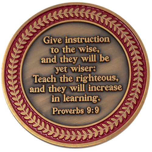 Teacher Appreciation Coin Antique Gold Plated - Proverbs 9:9