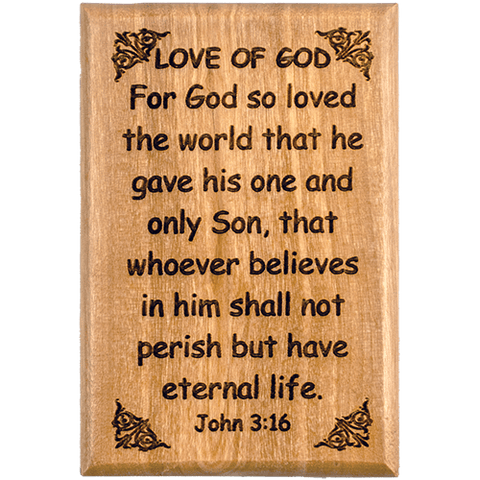 Bible Verse Fridge Magnets, Love of God - John 3:16, 1.6" x 2.5" Olive Wood Religious Motivational Faith Magnets from Bethlehem, Home, Kitchen, & Office, Inspirational Scripture Décor front