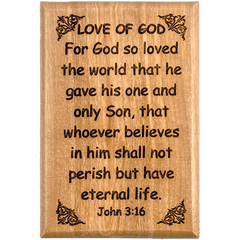 Bible Verse Fridge Magnets, Love of God - John 3:16, 1.6" x 2.5" Olive Wood Religious Motivational Faith Magnets from Bethlehem, Home, Kitchen, & Office, Inspirational Scripture Décor front