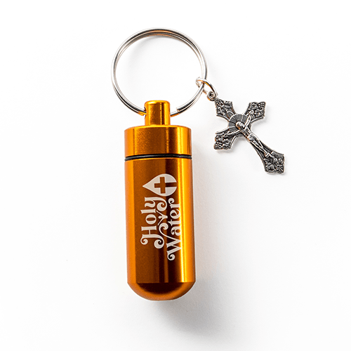 Catholic Holy Water Bottle Keychain Kit - Gold