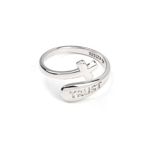 Sterling Silver Wrap Ring - Trust and Simple Cross, One Size Fits Most