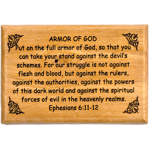 Olive Wood Bible Verse Fridge Magnets, Armor of God - Ephesians 6:11-12