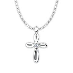April Cubic Zirconia Birthstone Swirl Cross Sterling Silver Necklace - With 18" Sterling silver Chain
