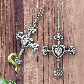 Logos Jewelry - Heart Cross, Sterling Silver Earrings - Logos Trading Post, Christian Gift