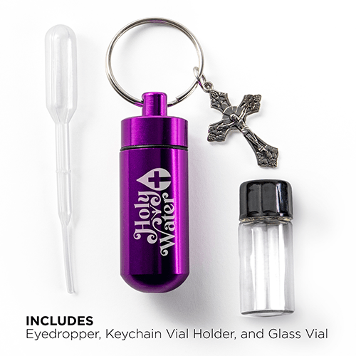 Catholic Holy Water Bottle Keychain Kit - Purple