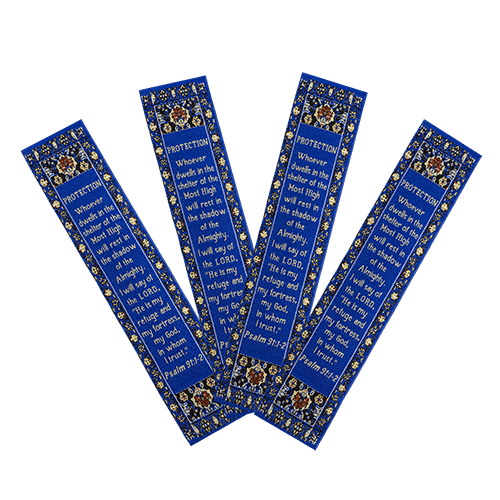 Psalm 91 Divine Protection, Themed Assortment of 4 Woven Fabric Bible Verse Bookmarks, Silky Soft & Flexible Religious Bookmarkers for Novels Books & Bibles, Woven Design, Memory Verse Gift