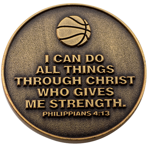 Back: Basketball, with text, "I can do all things through Christ who gives me strength. Philippians 4:13"