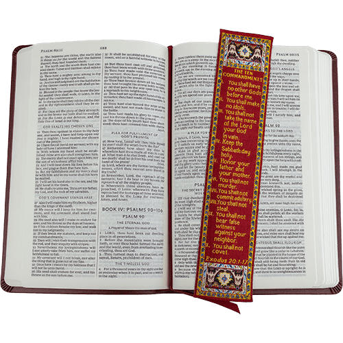 The Ten Commandments, Bulk Pack of 4 Woven Fabric Bible Verse Bookmarks, Silky Soft & Flexible Religious Bookmarkers for Novels Books & Bibles, Memory Verse Gift, Traditional Turkish Woven Design