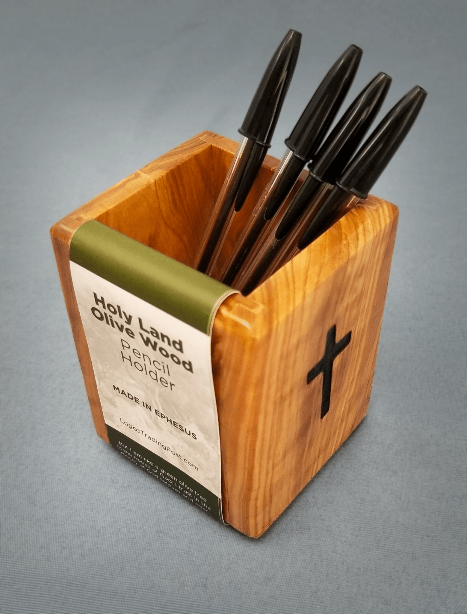 Holy Land Olive Wood Pencil Box with pens