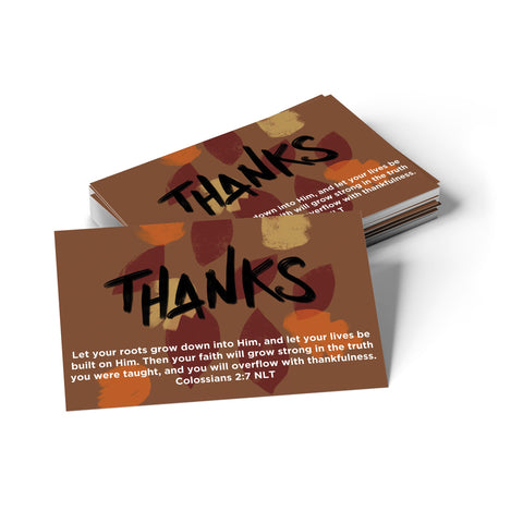 Thanksgiving, Pass Along Scripture Cards, Thanks, Colossians 2:7, Pack of 25