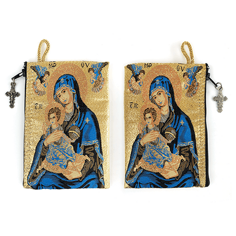 Woven Tapestry Rosary Pouch, Jewelry & Coin Purse - Virgin Mary and Child