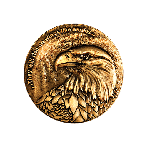 Front: Eagle with text, "...They will rise on wings like eagles..."