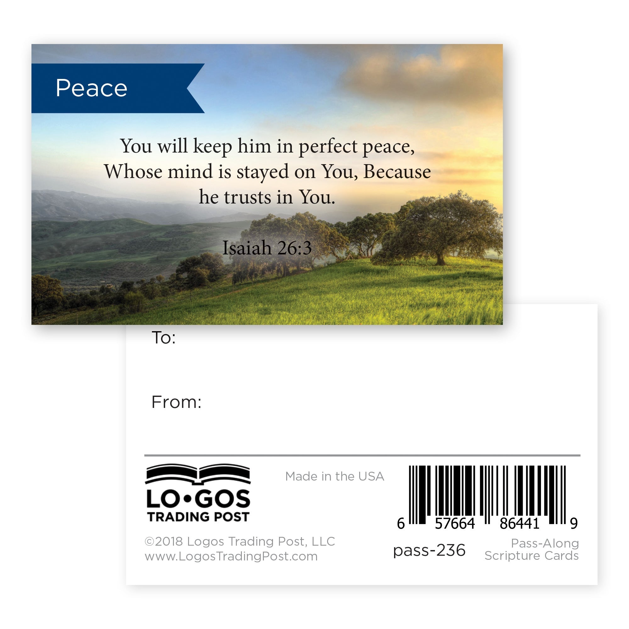Pass Along Scripture Cards, Peace, Isaiah 26:3, Pack 25