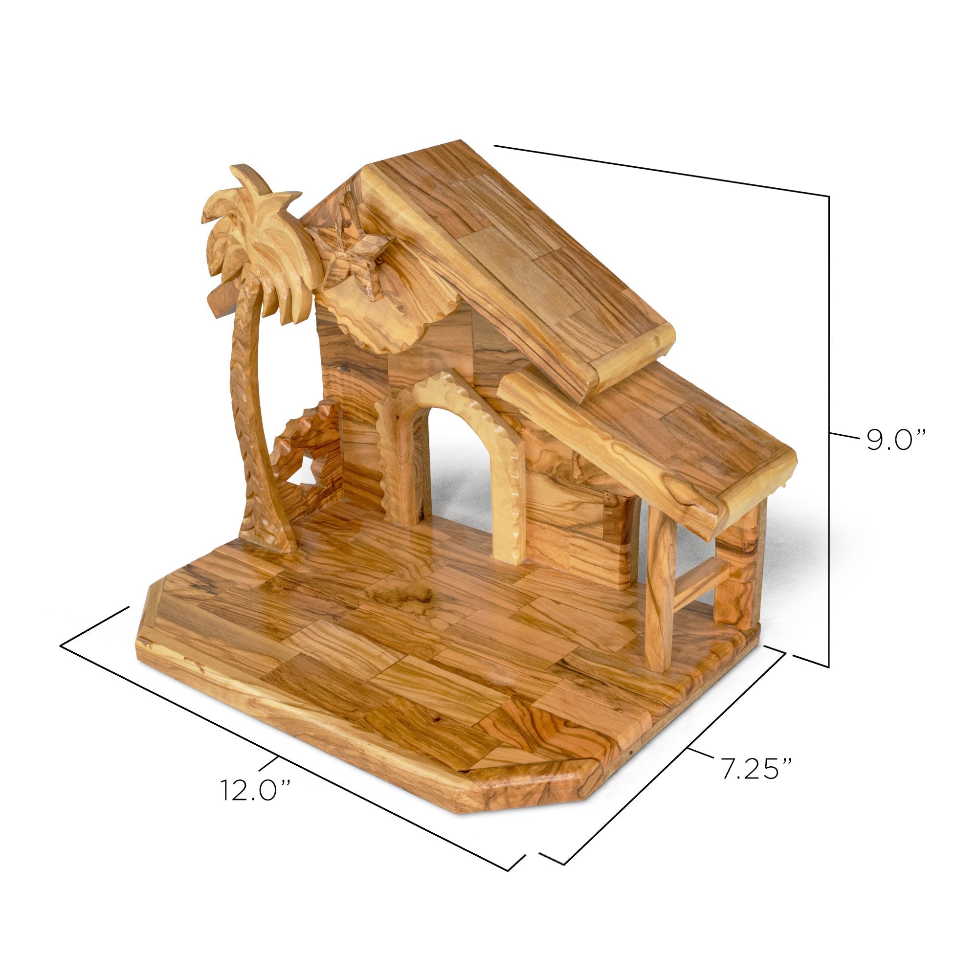 Holy Land Olive Wood Nativity with Medium Stable and Detailed Figurines
