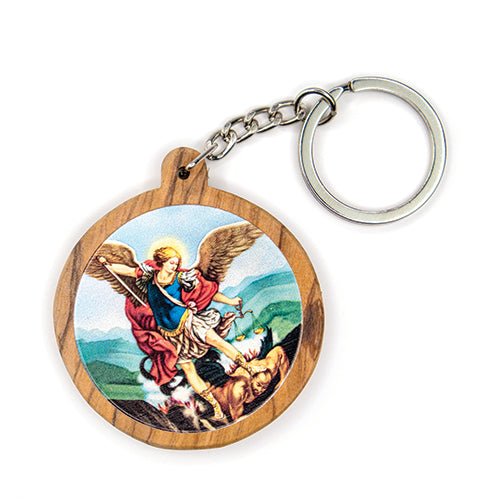 Archangel Saint Michael, Olive Wood Catholic Keychain